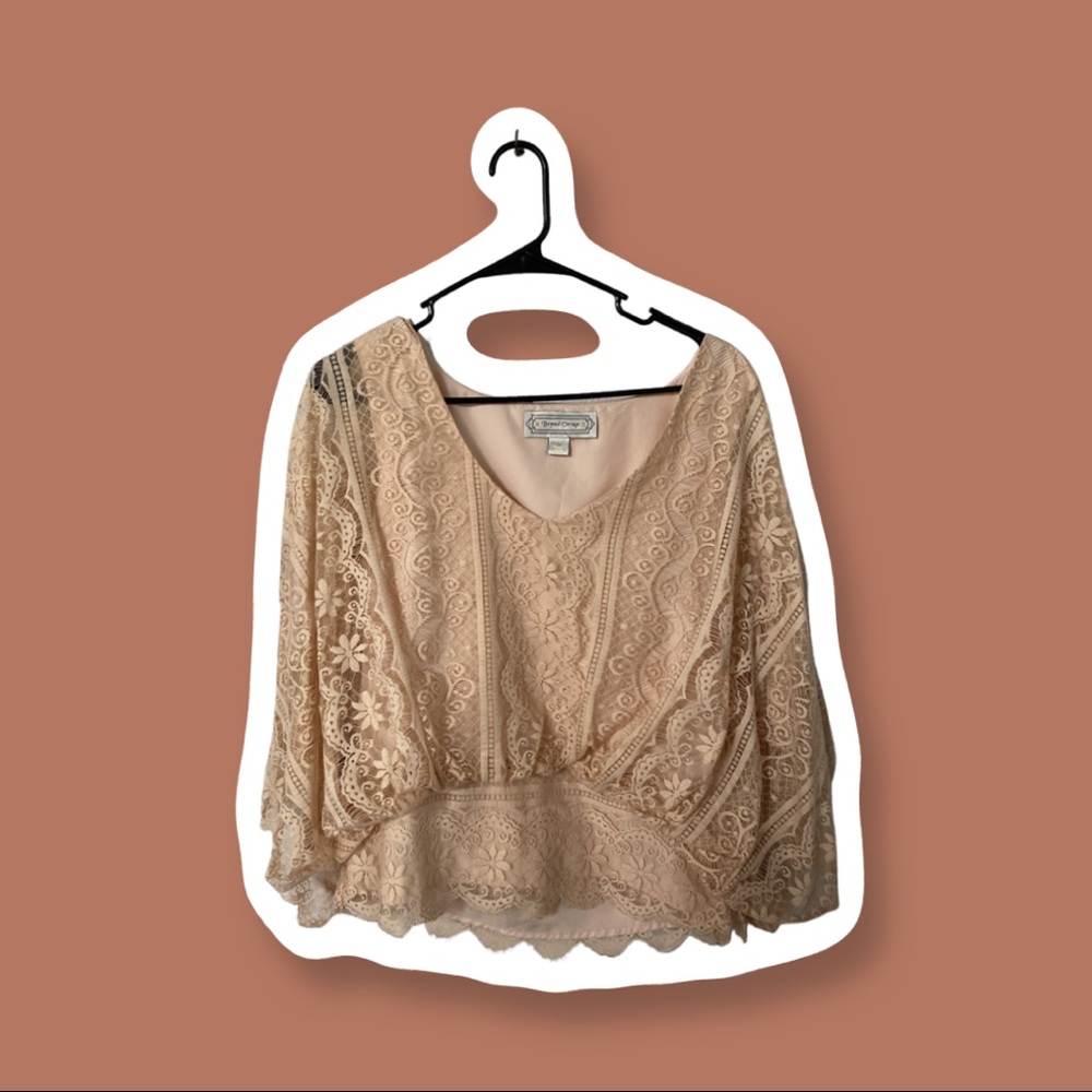 Anthropologie Beyond Vintage Light Pink Cream Lace Top